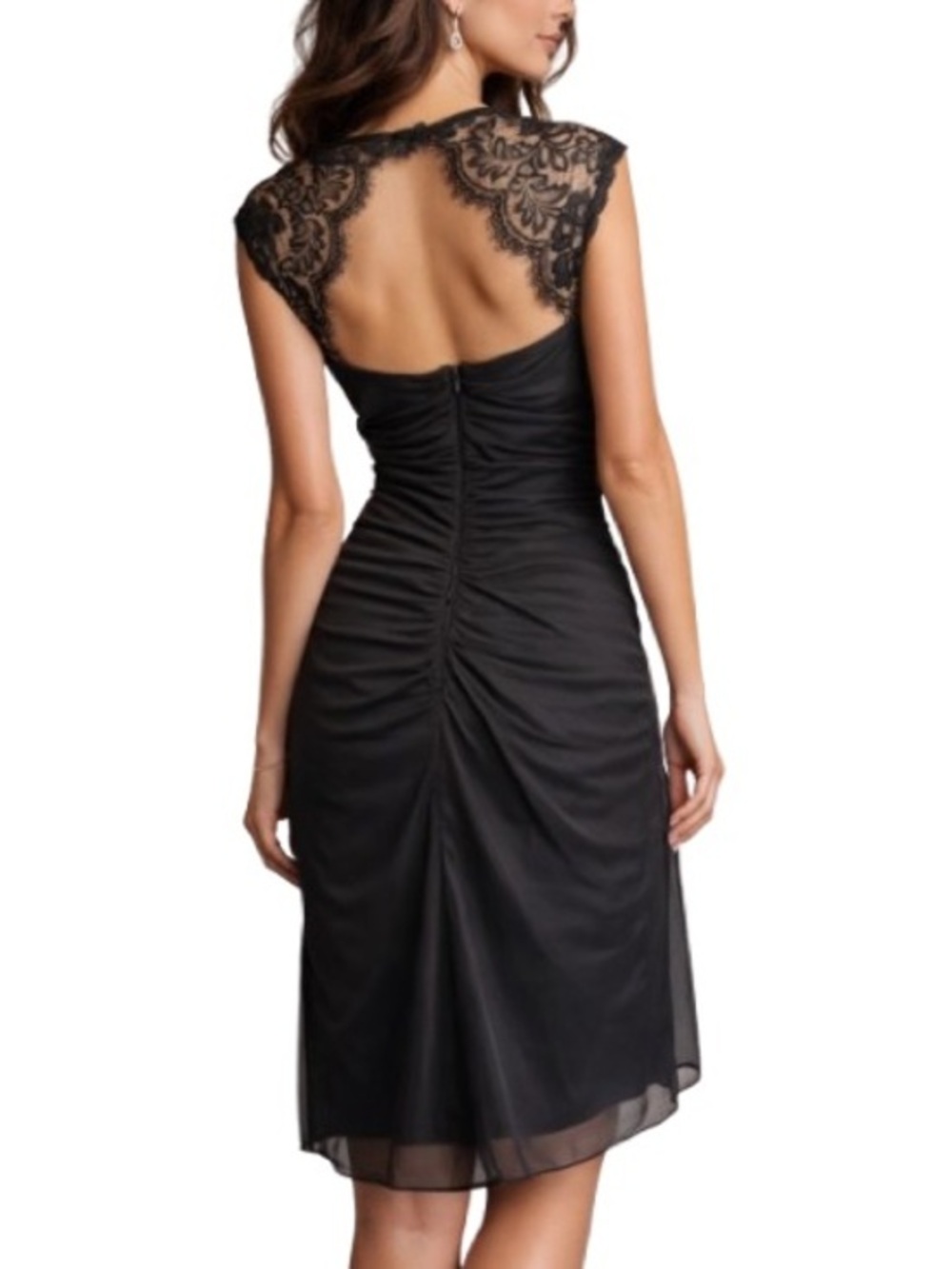 Scarlett Black Chiffon Lace Back Cocktail Dress Ruched Autumn Wedding Guest